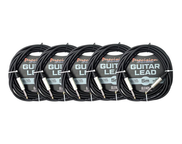 Precision Audio 5 Pack 1/4" To 1/4" 6.35mm Studio Stage Guitar Lead 5m GLEAD5 5m