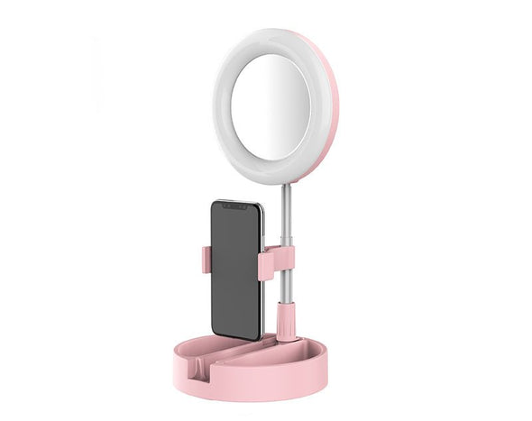 Moveteck Ring Light Stand Mirror Phone Holder Streaming Makeup Mirror NR9201 Pink