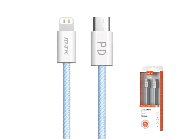 Moveteck 1m Type-C to Lightning Cable Braided Data for IP6 / 7 / 8 / X / 12 / 13 Super Charge 20W TB1305 Blue