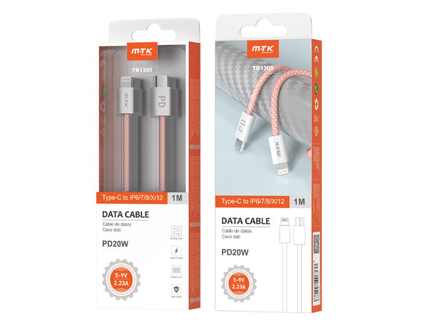Moveteck 1m Type-C to Lightning Cable Braided Data for IP6 / 7 / 8 / X / 12 / 13 Super Charge 20W TB1305 