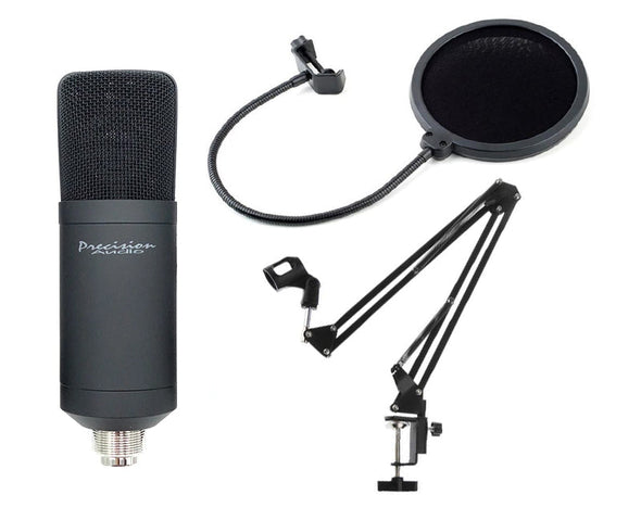 Precision Audio USB Recording Mic Kit Podcast Microphone Shock Mount Boom Arm Pop Filter USBMIC1KIT 