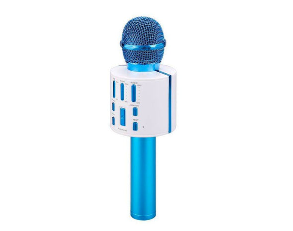 Bluetooth Wireless Karaoke Microphone Rechargeable Built-In Speaker V8 Blue 