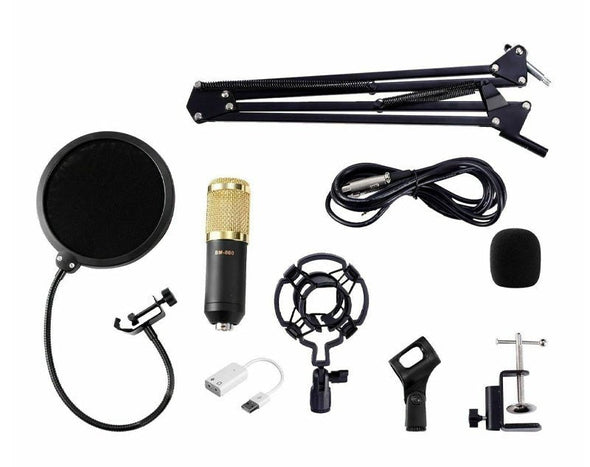 Studio Condenser Microphone Kit Boom Arm Pop Filter Podcast Recording WM800 
