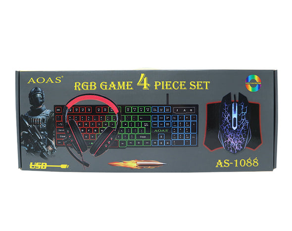 **BULK SPECIAL** BOX OF 8 RGB Four Piece Gaming Set Keyboard Mouse Pad Headphones S750